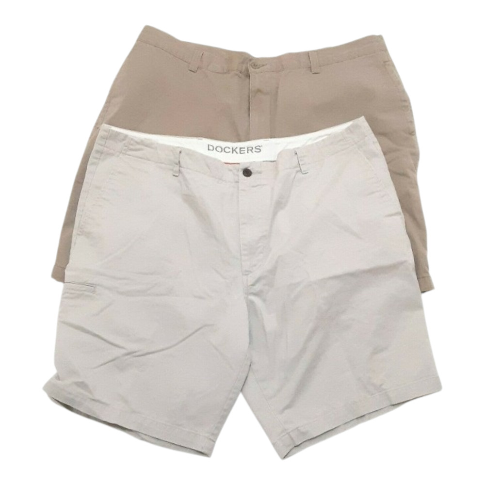 Lot of 2 Dockers Men's Shorts Size 42 Classic Fit Flat Front Khaki Navy Blue EUC